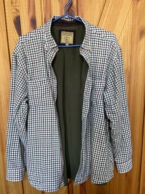 P.G Field Men's Green Plaid fleece inside 💯 cotton Shirt Jacket size L